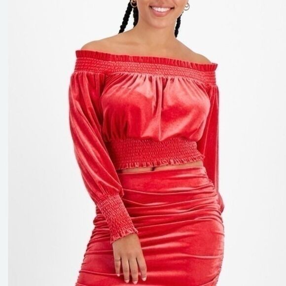 Red Velvet Off the Shoulder Top 1X - Picture 1 of 6